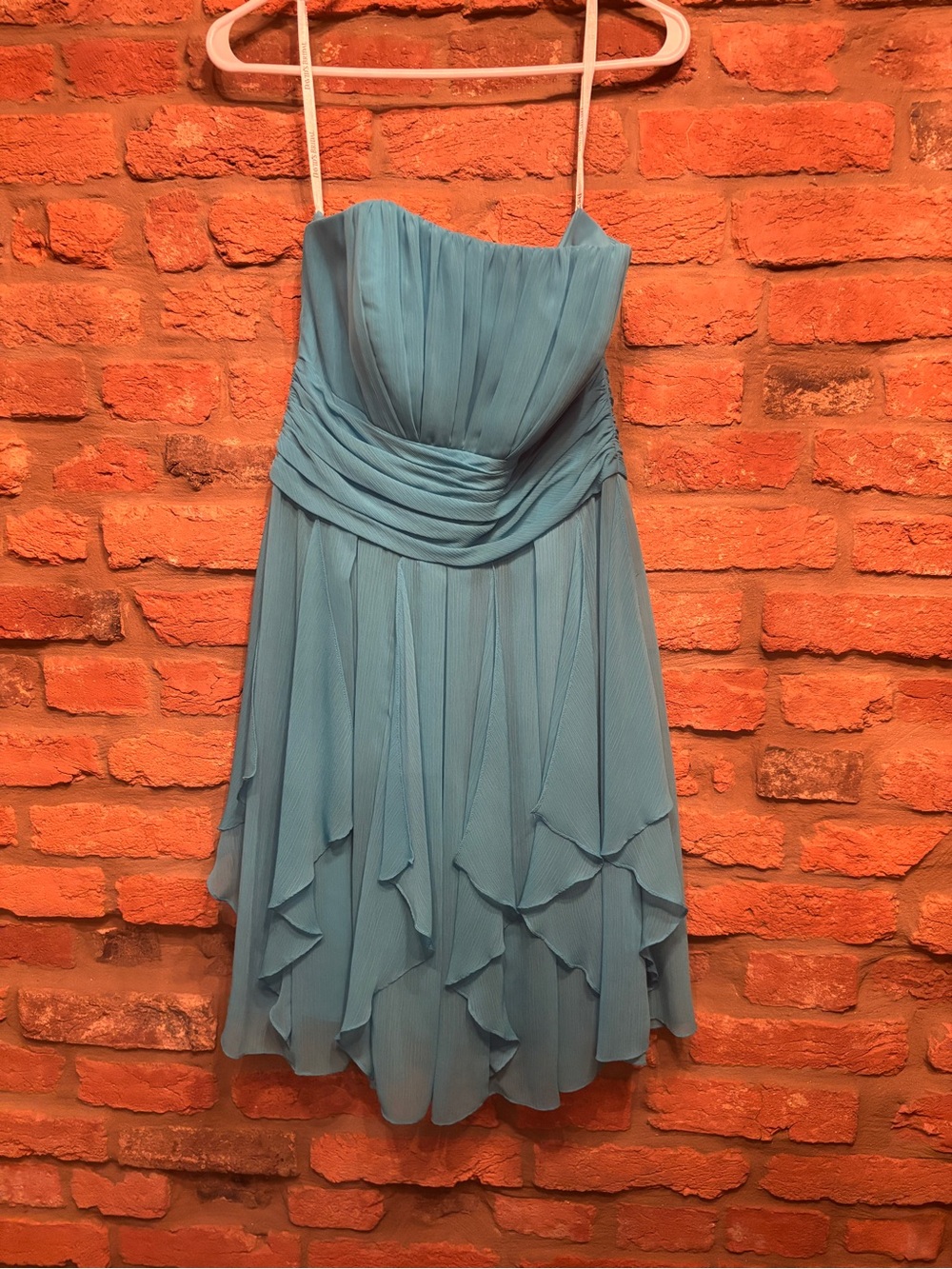 David's Bridal Strapless Light Blue Chiffon Cocktail Dress